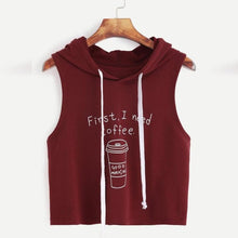 first ineed coffee Letters Printing 2017 Spring Summer Women Fashion Sexy Hooded Crop Sleeveless T-Shirt Tops